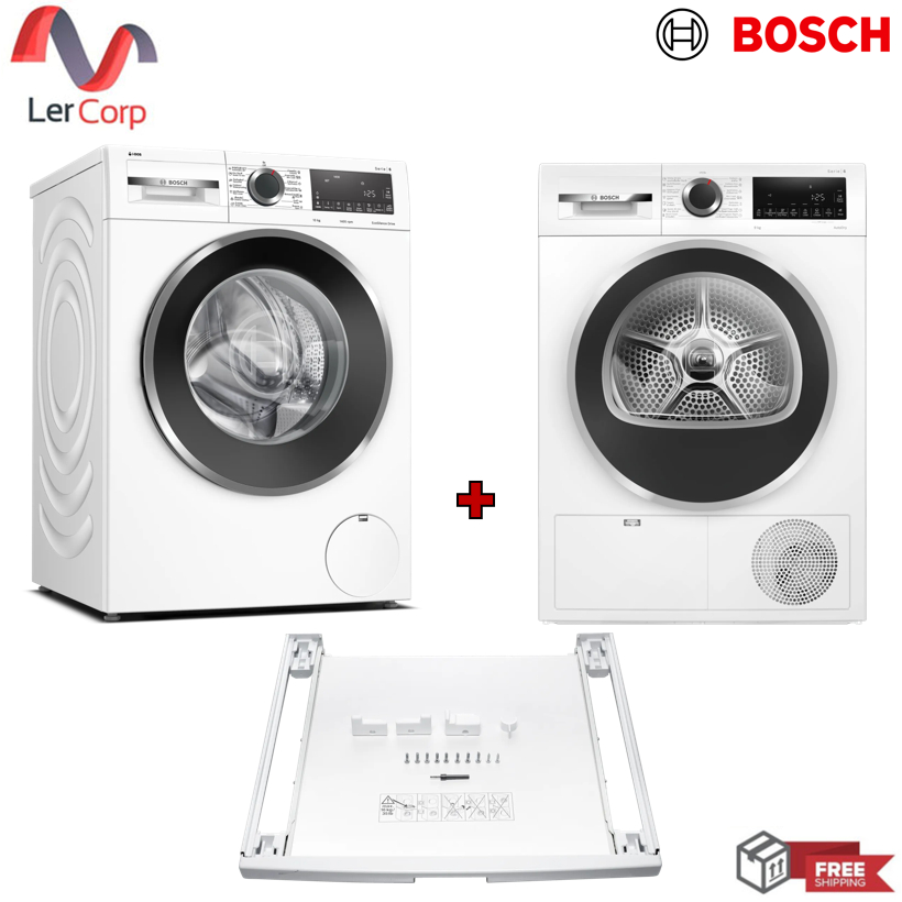 (BOSCH) เครื่องซักผ้า รุ่น WGG454A0TH [i-Dos]+เครื่องอบผ้า รุ่น WPG24100TH + STACKING Pull-Out