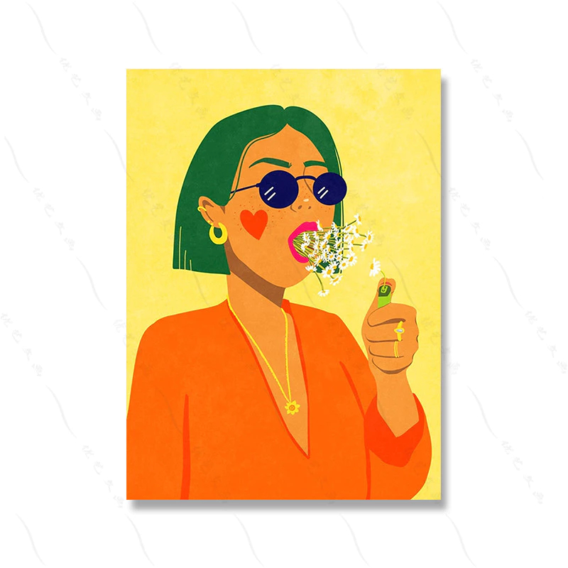 (พร้อมส่งจากไทย ภาพรวมกรอบ)ภาพผู้หญิง บุหรี่ดอกไม้ เปลือยกาย นามธรรม ตกแต่งห้องนั่งเล่น - รูปที่ 3