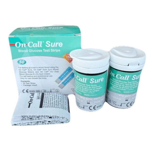 แผ่นตรวจน้ำตาล50แผ่น On call sure glucometer strip test เยอรมัน