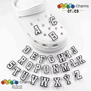 พร้อมส่ง ตัวติดรองเท้า DIY ตัวอักษรA-Z จิ๊บบิท สีขาวขอบดำ น่ารักมาก jibbitz Crocs ติดได้ตามใจชอบ