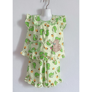 🌸ชุดนอนเด็ก​ 8-9ขวบ แขนกุดระบาย ขา3ส่วน ผ้าทีซี,ผ้าอองฟอง สิ…