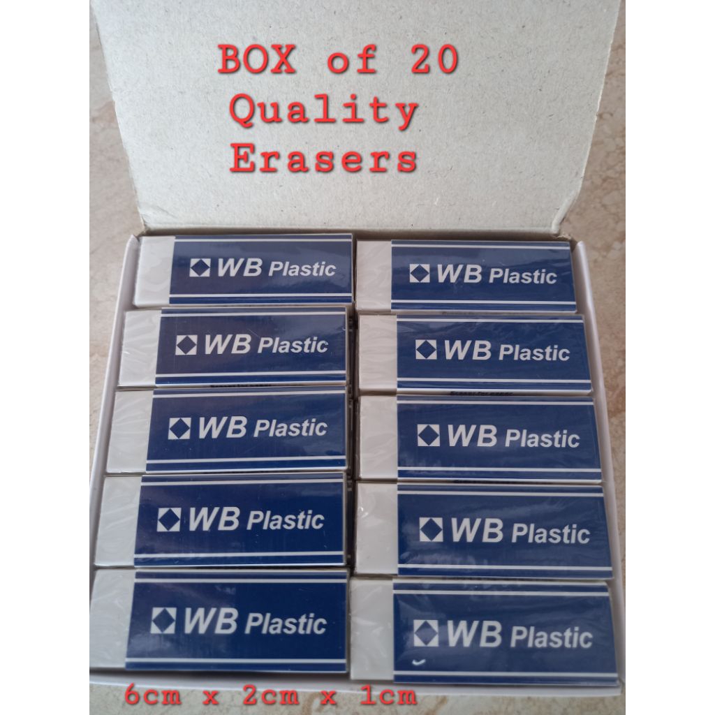 Lot Bundle / BOX of 20 ( WB Brand ) Plastic QUAILITY SOFT ERASERS - OFFICE SCHOOL STATIONERY Brand N