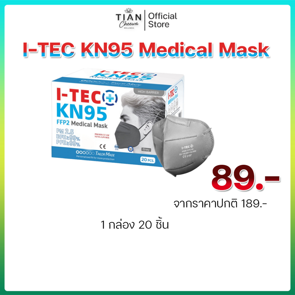 [I-TEC KN95 20 ชิ้น] MedicalMask แมส [PM2.5]ปลอดภัยต่อผิว ป้องกันฝุ่นละออง