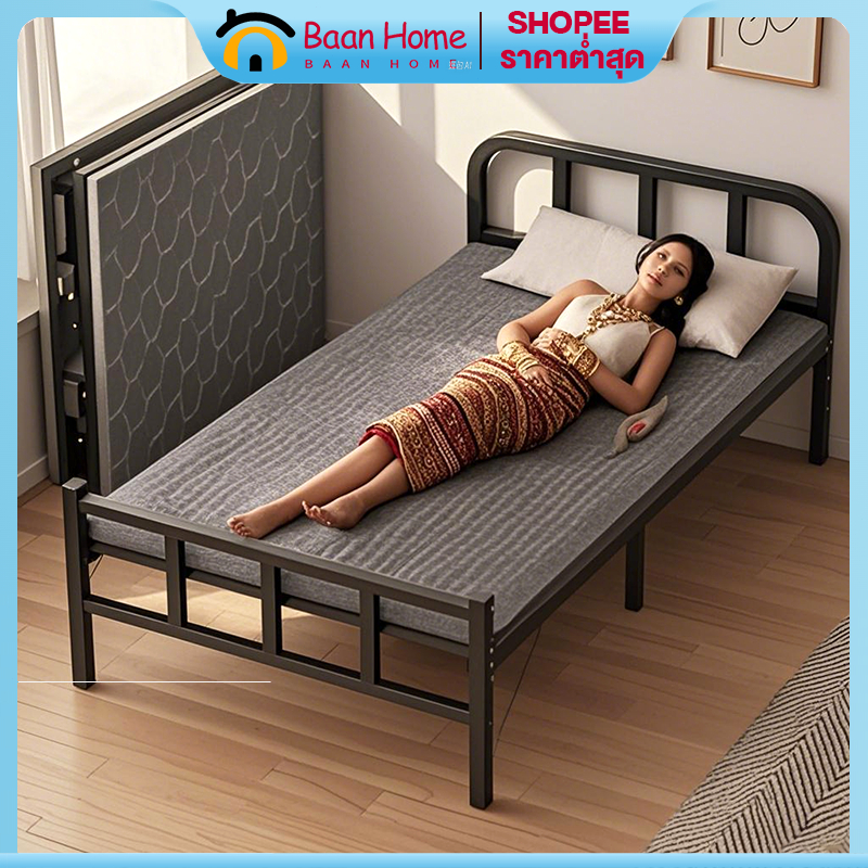 BA เตียงนอน 3.5ฟุต เตียงพับ เตียงเดี่ยว รับน้ำหนักได้500KG ไม่ใช้พื้นที่ ที่เก็บของแบบพับได้ พกพาสะดวก ไม่ต้องติดตั้ง