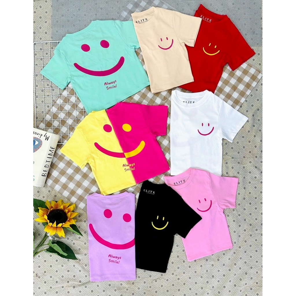 ครอปสั้นลายsmile alway สกรีนหน้าหลัง ป้ายคอ Elite