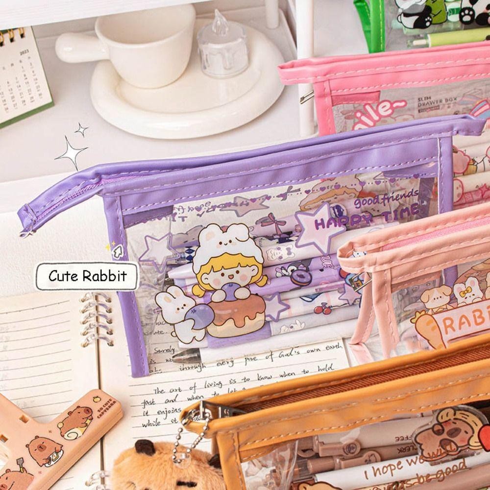 Capybara กระเป๋าดินสอ ลายคาปิบาร่า กระเป๋าเครื่องเขียนบบพกพากันน้ําใสซิปกระเป๋าของขวัญใหม่ - รูปที่ 2