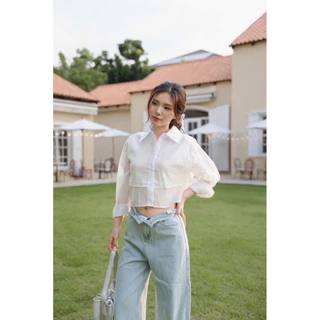 Silk double layer cropped shirt by MAMIL