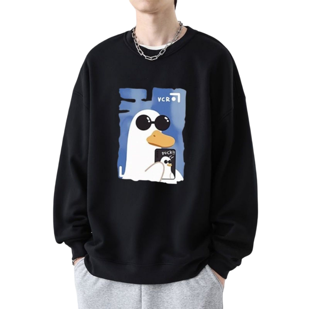 เสื้อสเวตเตอร์ พิมพ์ลายสกรีนน่ารักกวนๆใส่ได้ทั้งชายหญิง เสื้อแขนยาวไม่มีฮู้ด ใส่สบาย ทรงหลวม