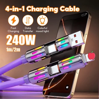 สายชาร์จเร็ว 4in1 สายชาร์จมือถือ Fast Charge 240w แสงไฟ RGB สายชาร์จTYPE C USB