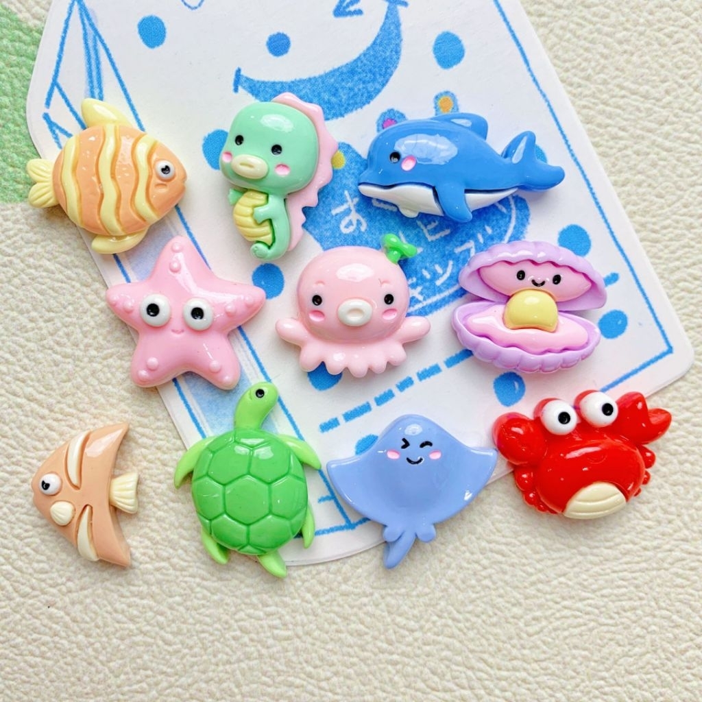 การ์ตูนสัตว์เรซิ่น เรซิ่นสัตว์ทะเล 10 ชิ้น เรซิ่นDiy คละแบบซ้ำ