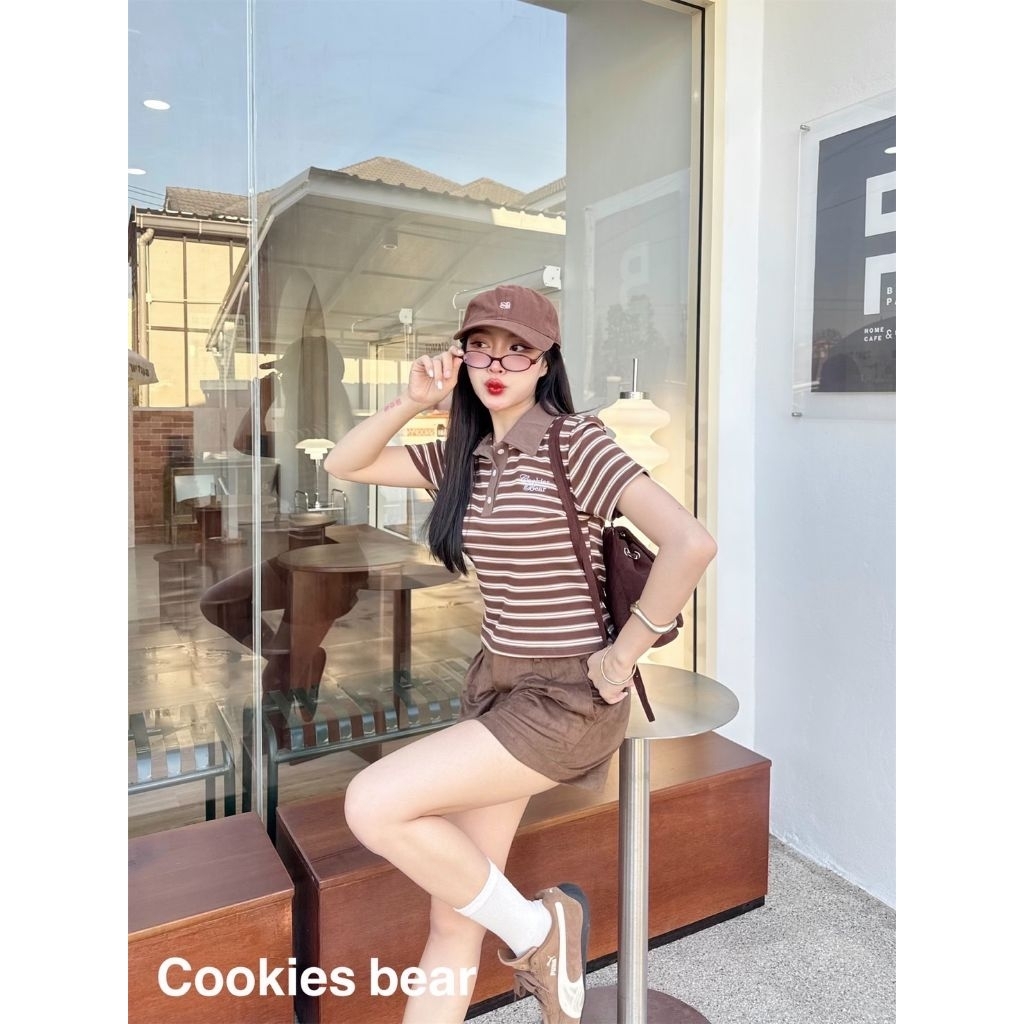 Polo top  : เสื้อคอปกโปโลแขนสั้นลายริ้ว กระดุมใช้งานจริง ผ้านิ่มใส่สบาย ราคา ถูกที่สุด ดีลบีเคเค แกลเลอรีภาพที่ 5