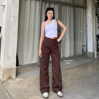 Baggy Basic🍃กางเกงยีนส์ขากระบอกใหญ่ เอวสูง ผ้าสีเบสิคไม่แต่งฟอก เนื้อผ้ายีนส์แท้ไม่ยืด ผ้าหนานุ่ม ใส่สบาย PPZ PANTS