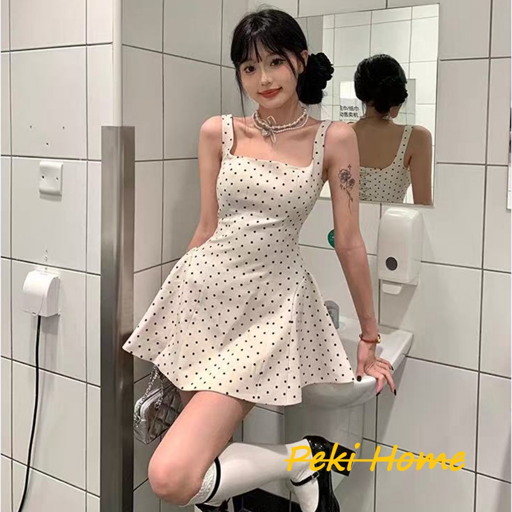 ชุดมินิเดรส ลายจุด ทรงเข้ารูปกระโปรงบาน