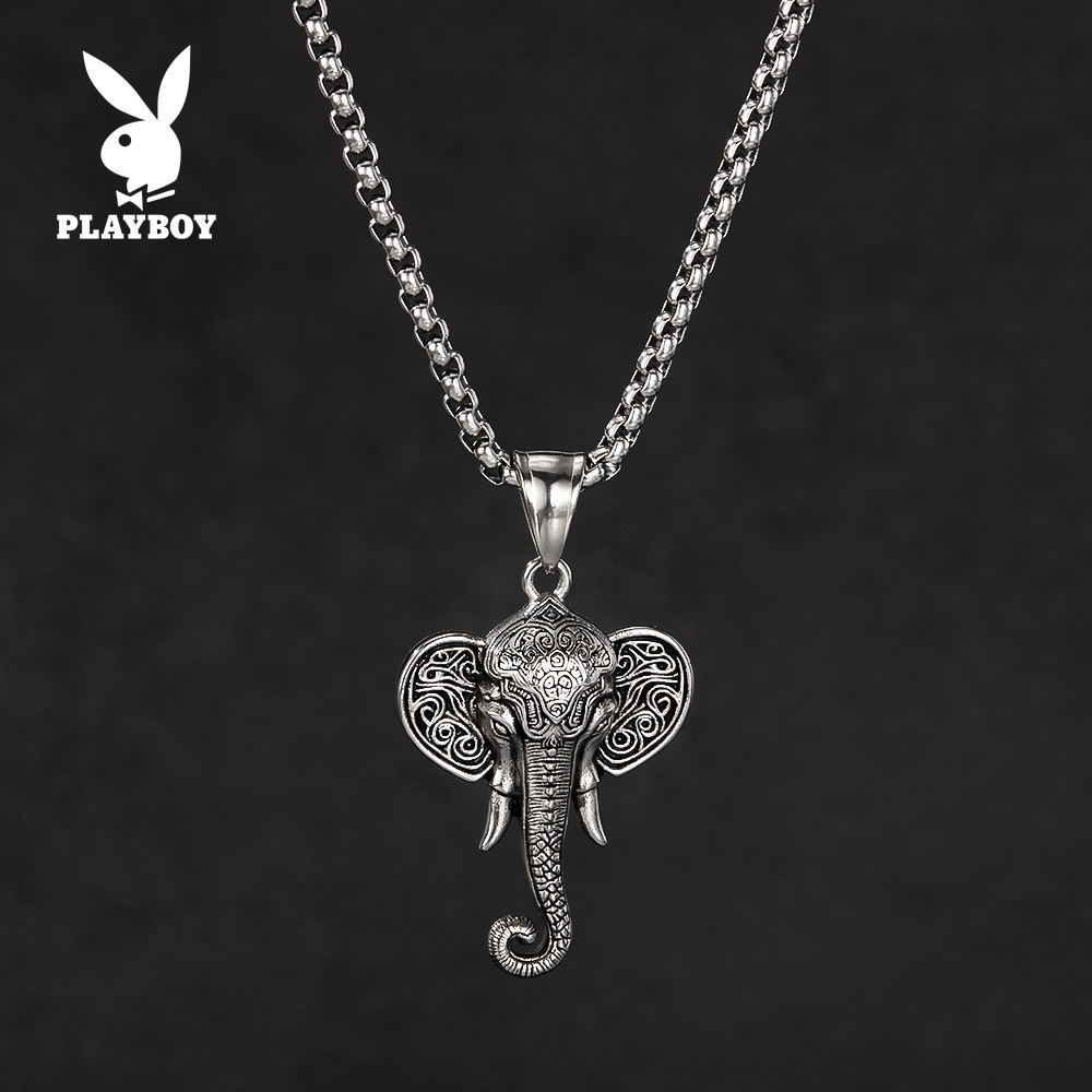 PLAYBOY สร้อยคอ ผู้ชาย แฟชั่น เงิน สแตนเลส ช้าง พร้อมกล่อง ของขวัญ GX2610B