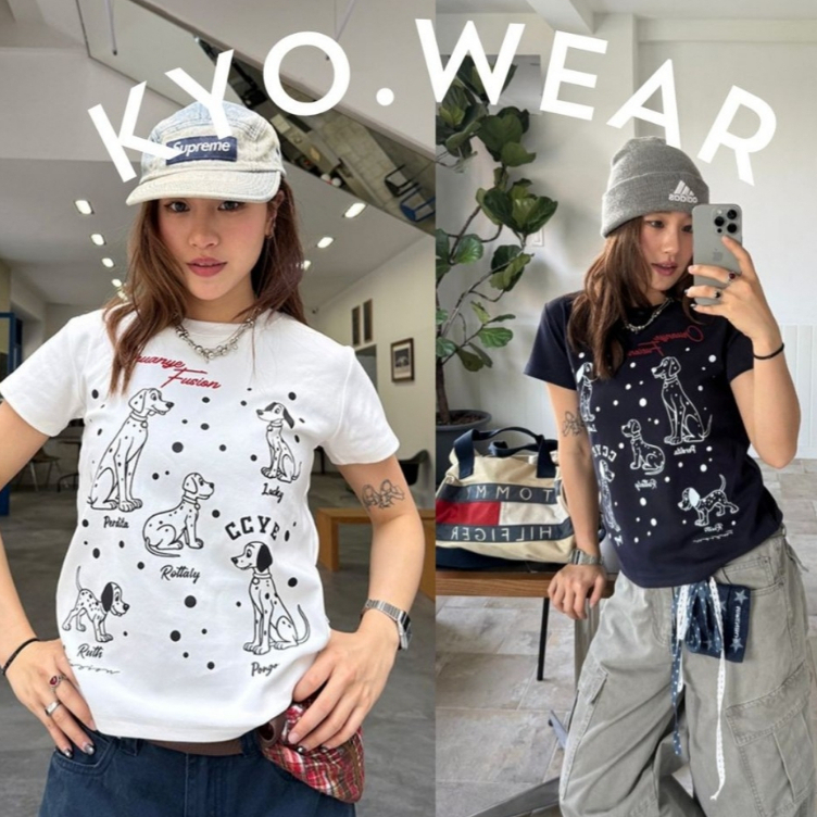KYO✨ เสื้อเกาหลี ผู้หญิง  "CCYE DOG" พิมพ์ลาย ผ้าCOTTON โคตรนุ่ม เสื้อ summe rเสื้อทรงซ้อ เสื้อคอกลม