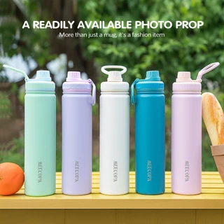 MEECOPA ขวดน้ำพกพาเก็บความร้อนและความเย็น 750ml สแตนเลส304 มีหูหิ้วพกพา 5สีให้เลือก ก้นกันลื่น