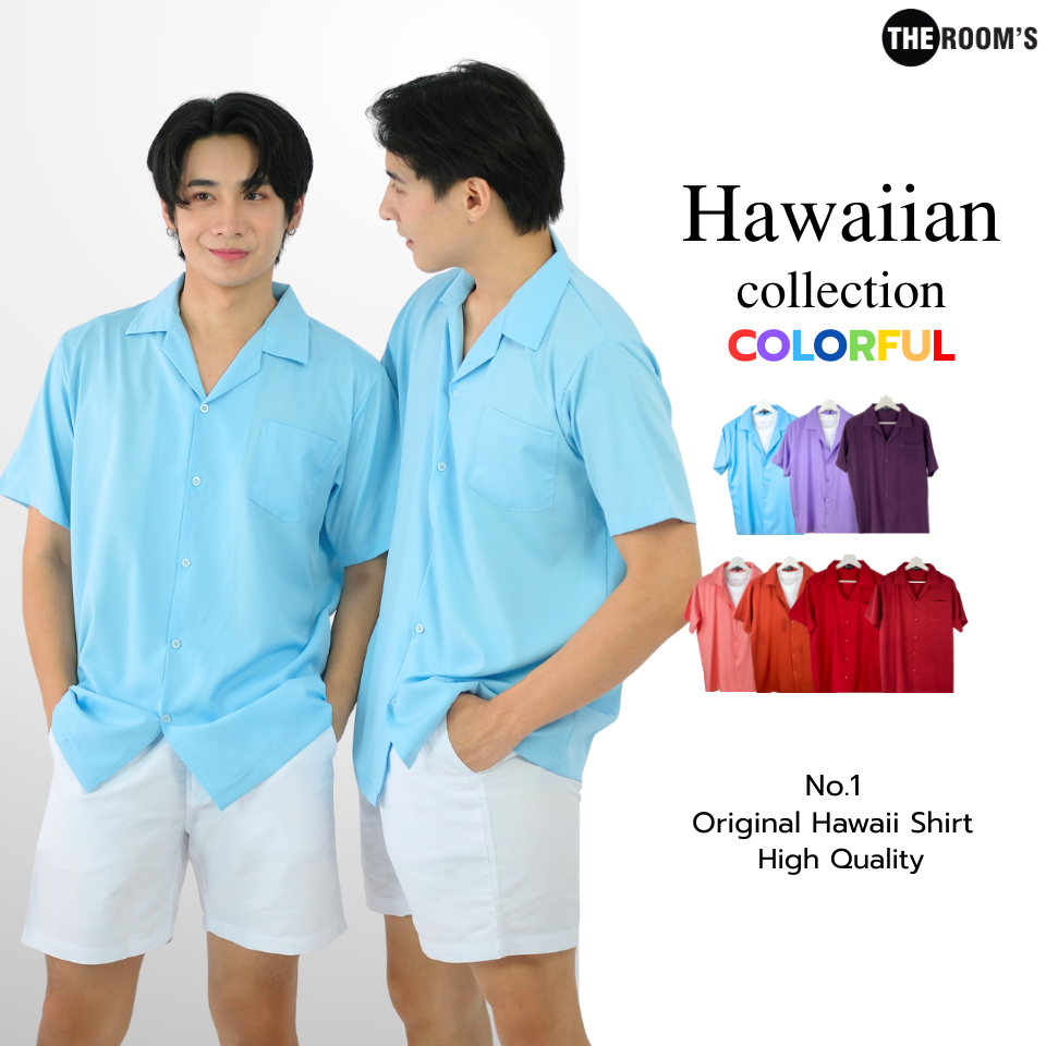 THE ROOM'S - เดอะรูม เสื้อฮาวาย แขนสั้น สีแดง สีเขียว ไม่ต้องรีด ธีม สีคัลเลอร์ฟูล