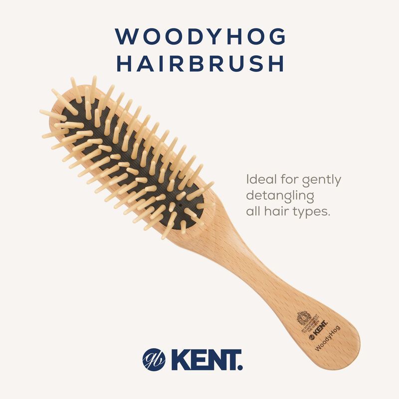 แปรงหวีผม KENT WoodyHog Beechwood Wooden Quill Hairbrush  ซี่หวีไม้แท้ ขนาดใหญ่ สำหรับสางผม ผมหนา