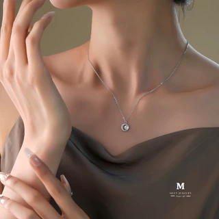 MEET💕พร้อมส่ง สร้อยเงิน Moon Zircon สร้อยจี้เพชร สร้อยแฟชั่น สไตล์เกาหลี สร้อยคอเงินแท้ สร้อยคอเงิน