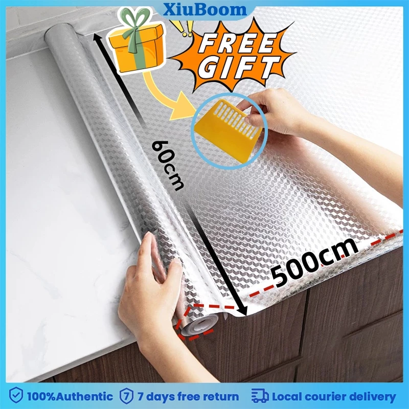 60*500 ซม. สติ๊กเกอร์อลูมิเนียมฟอยล์อลูมิเนียมกันน้ำกันน้ำกันน้ำมันและทำความสะอาดง่าย ฉีกออกแล้วติดทันที