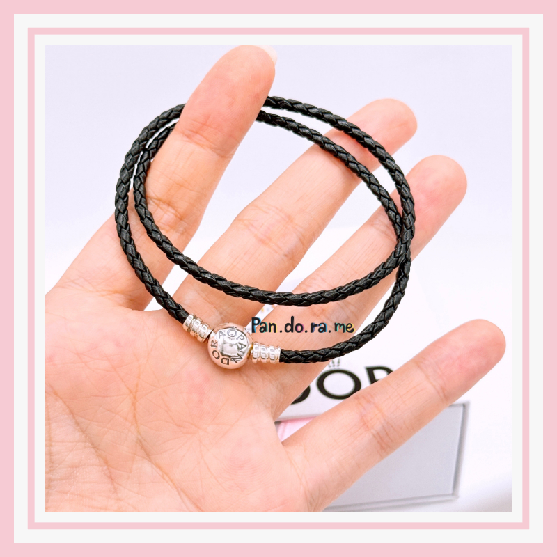 [พร้อมส่ง สินค้าแท้ 💯] ข้อมือแพนสายหนัง 2 ทบ รุ่น Moments Double Black Leather Bracelet