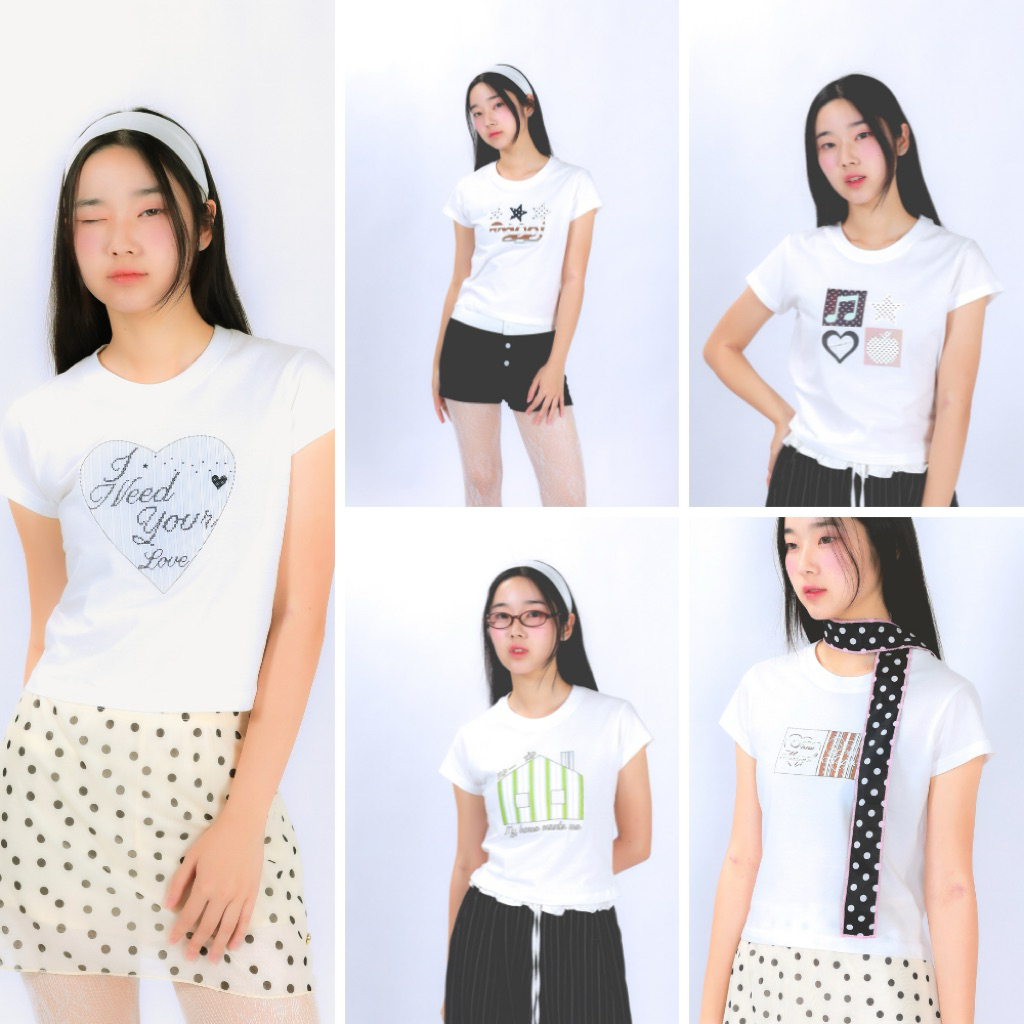 Mappi Milk Tee Collection เสื้อยืด Oversize / เบบี้ที Cotton 100% ลายน่ารัก 5 ดีไซน์ สีขาว