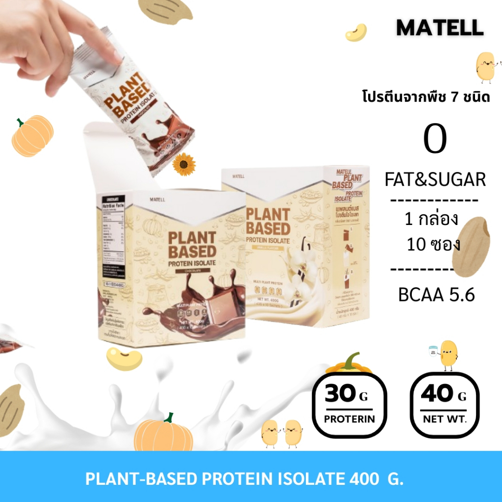 MATELL Plant-Based Protein Isolate แพลนต์เบสด์ ไอโซเลท ขนาดพกพา 40กรัม x 10 ซอง