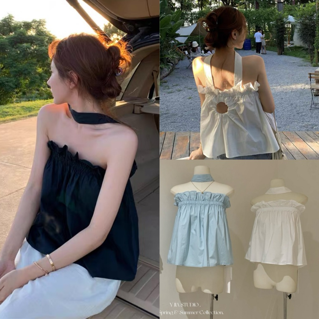 เสื้อดีไซน์เก๋สายคล้องคอรุ่น 1826 TAG Y.JIA STUDIO  🇰🇷