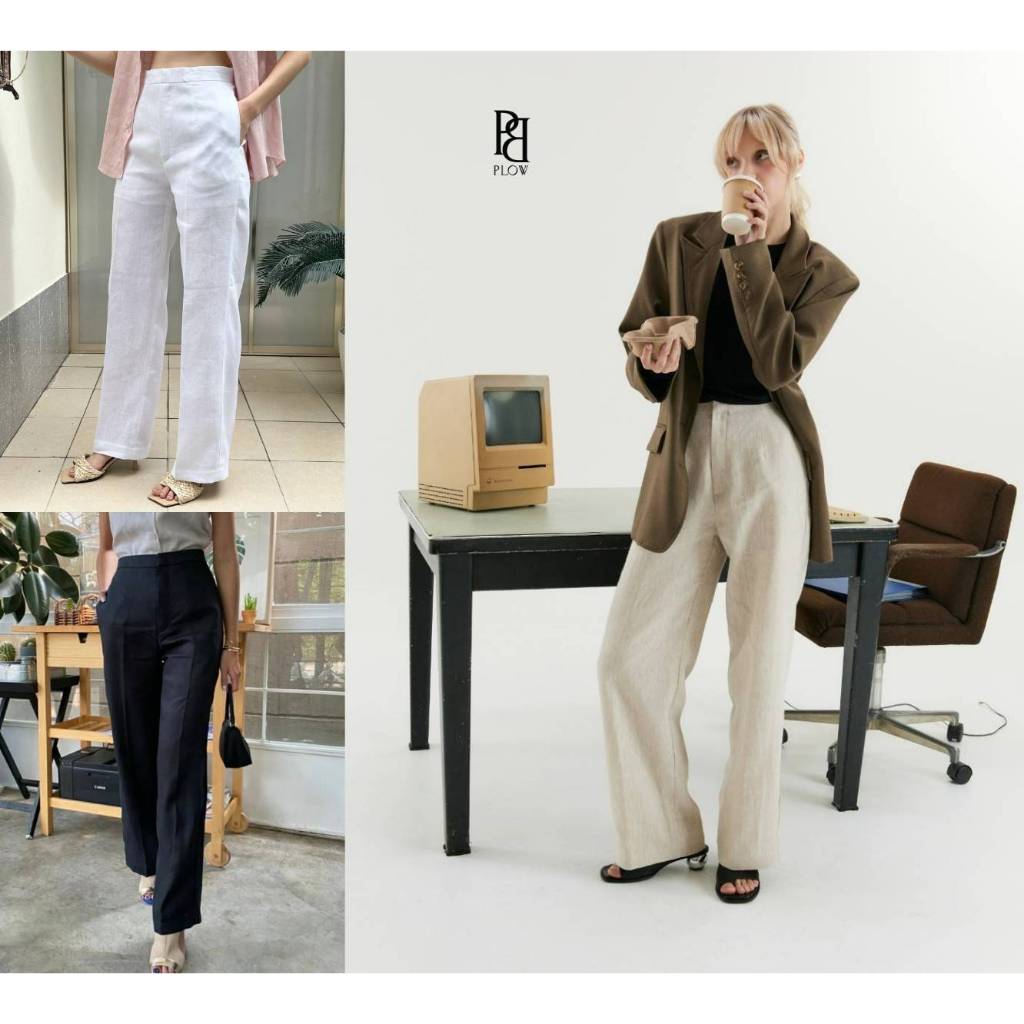 PLOWBRANDS ​PL0001 "Classic​ straight​  trouser" กางเกงผ้าลินินแท้ 100% ทรงกระบอกตรงไม่มีจีบ เลือกไซส์ให้เผื่อ1 size