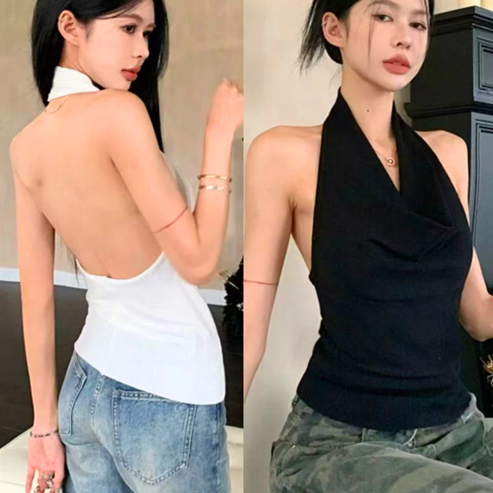 เสื้อคล้องคอเปิดหลัง (อ่านรายละเอียก่อนสั่ง)ผ้านุ่มนิ่ม เซ็กซี่เข้ารูป สีพาสเทล แฟชั่นผู้หญิง B03