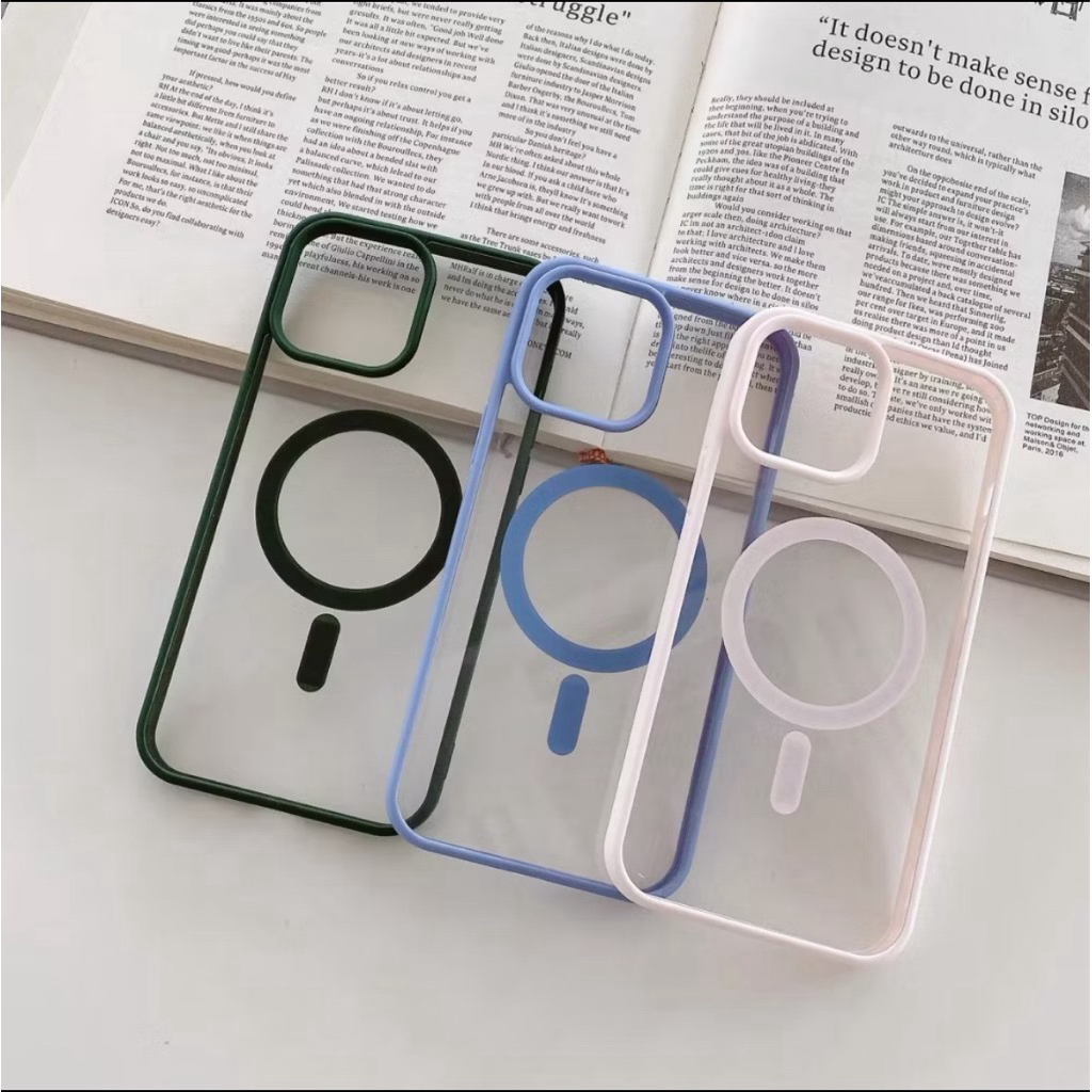(จัดส่งทุกวัน)เคสใสแม่เหล็กไอโฟน เคสอะคริลิคไอโฟนขอบสี สำหรับไอโฟน 16/15/14/13/12