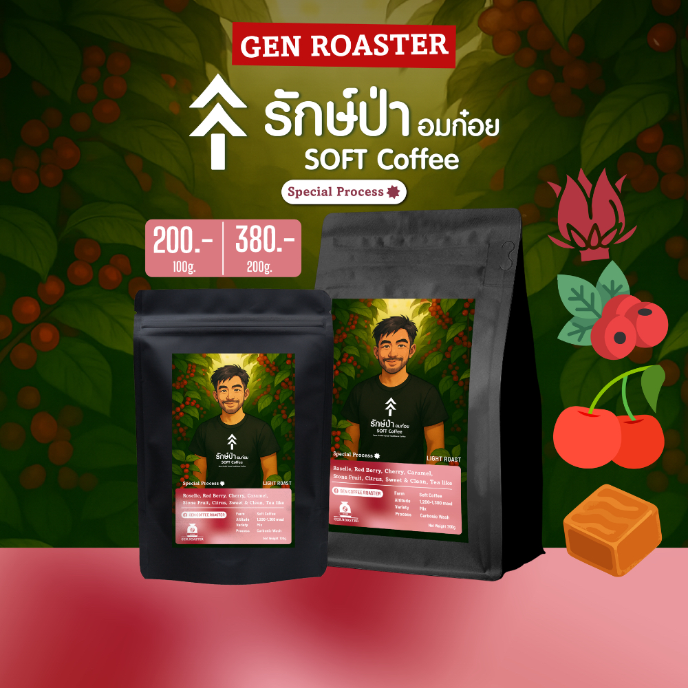 เมล็ดกาแฟคั่วอ่อน รักษ์ป่า อมก๋อย Soft Coffee Process Carbonic Wash 100 g.