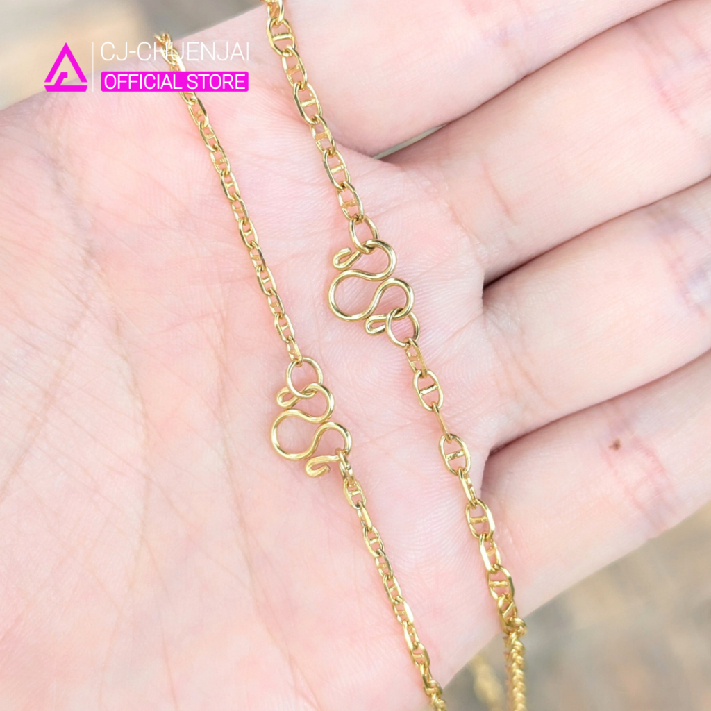 CJ สร้อยลาย GC ตัดเหลี่ยม สีทองเลเซอร์ 22K สแตนเลสแท้ ไม่ลอกไม่ดำ