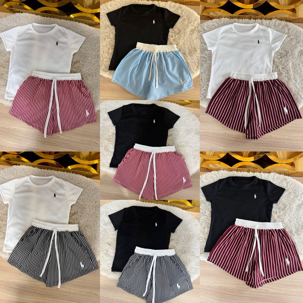 SS.เซ็ต2ชิ้น งานม้า กางเกงขาสั้นลายริ้ว งานตามหา สวยมาก