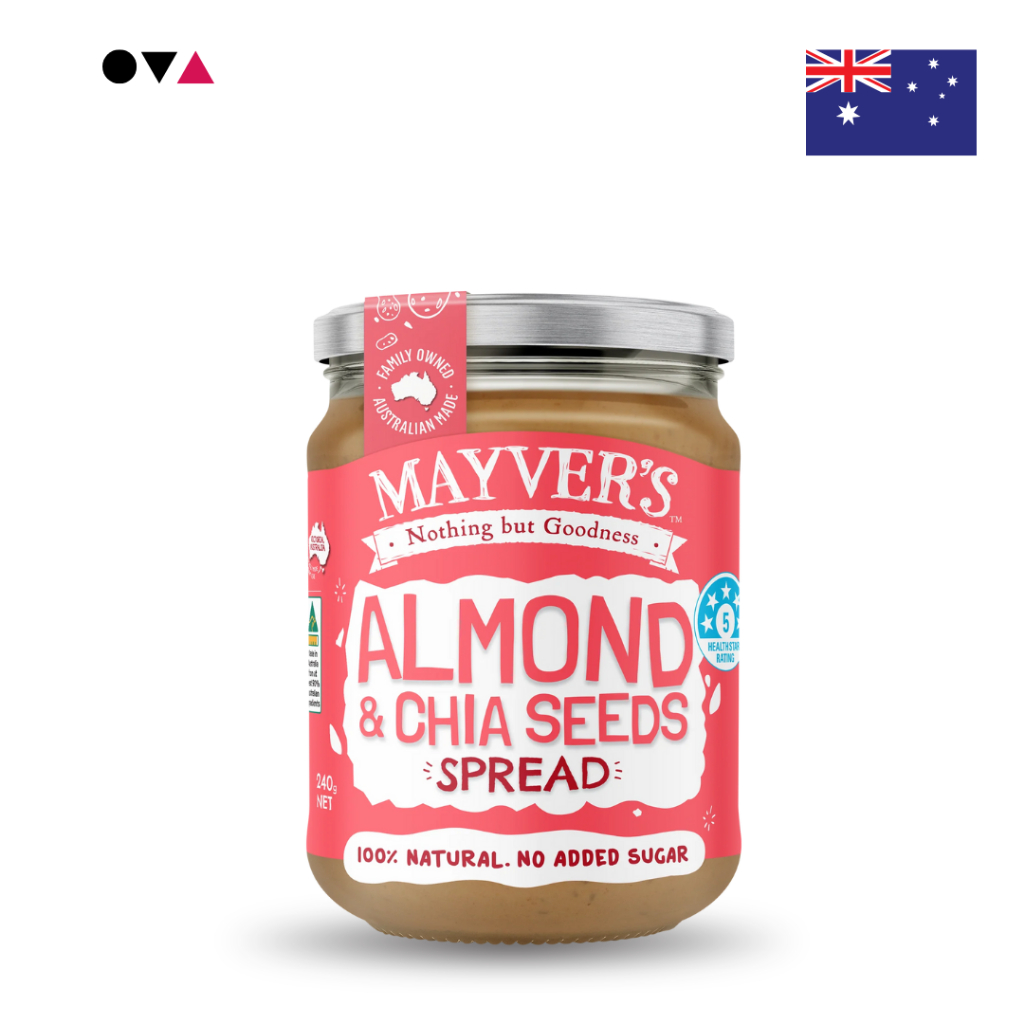 Mayver's Almond & Chia Spread 240g อัลมอนด์และเมล็ดเจียสเปรด ปราศจากกลูเตน วีแกน