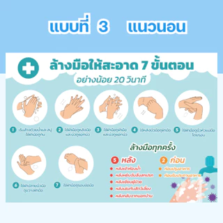 ป้ายวิธีล้างมือ 7 ขั้นตอน เคลือบพลาสติกแข็ง กันน้ำ