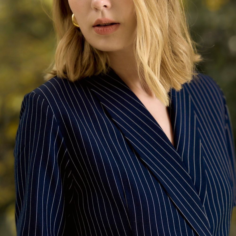 MAVE เดรสรุ่น Nora dress สี Navy pinstripe,Golden brown pinstripe - รูปที่ 3