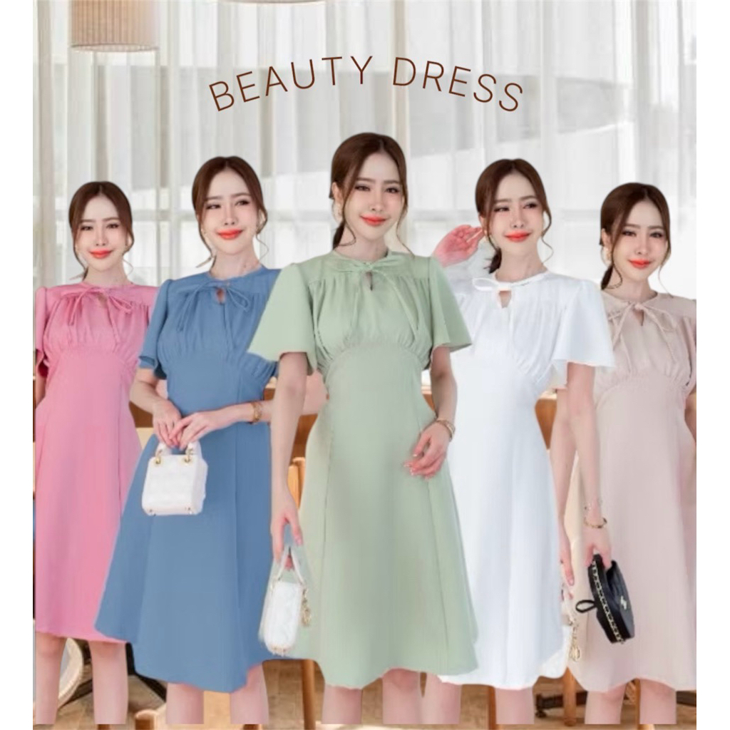 Beauty dress เดรสออกงานดีเทลคอผูกโบว์ เดรสแฟชั่นทำงาน by Lamoon Apparel