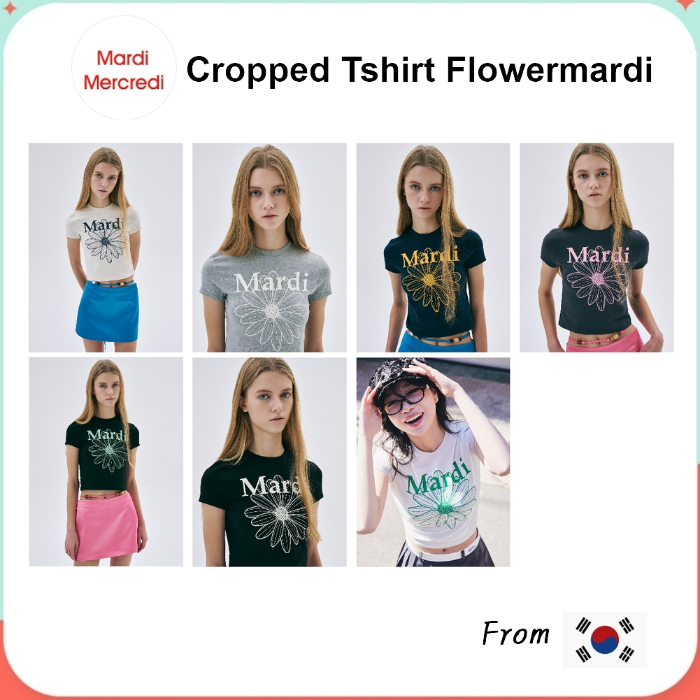Mardi Mercredi Cropped Tshirt Flowermardi (Light Beige Green, Grey Ivory, Cream Navy, Black Ivory, Charcoal Pink)