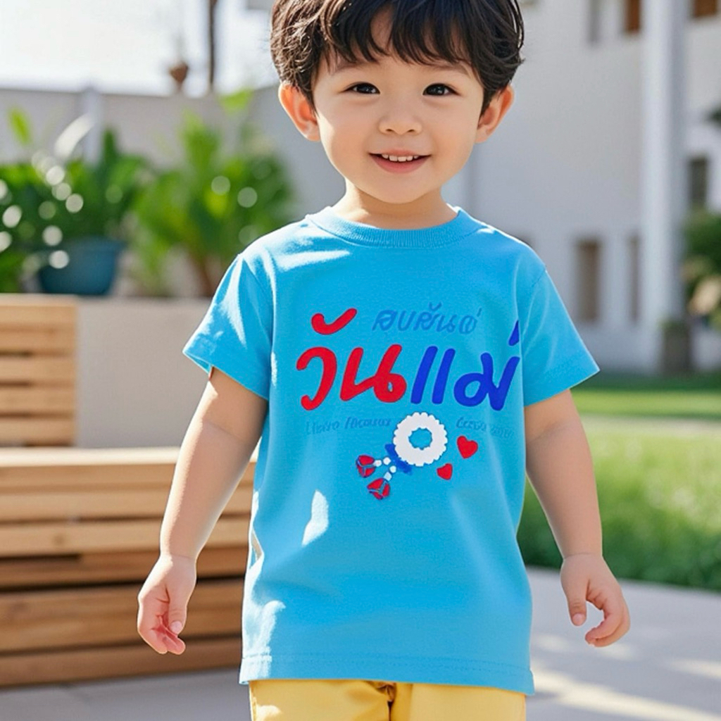 เสื้อวันแม่ สีฟ้าไซส์เด็ก ใส่งานวันแม่สำหรับเด็ก รอบอก 28-34 นิ้ว cotton มี 4 ลาย พร้อมส่ง ส่งไว น่ารักมาก