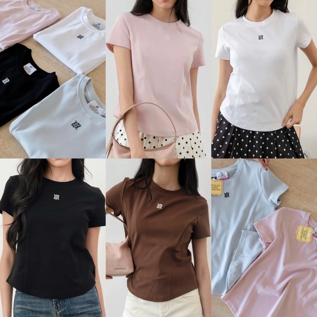 CHUUCHOP - (S-3XL) Jenna baby tee เสื้อยืดเบบี้ทรี ปักโลโก้ (C8362)
