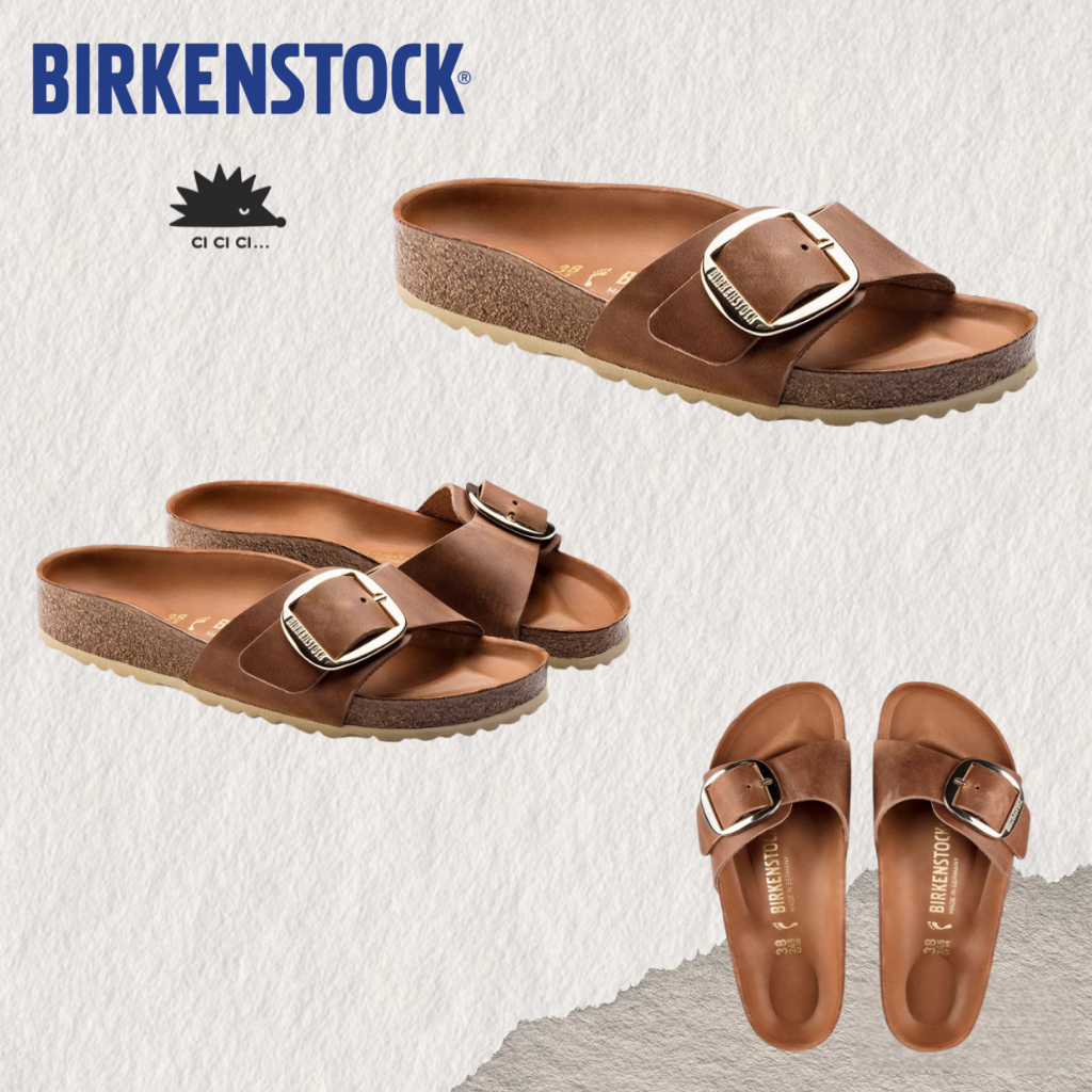 BIRKENSTOCK Madrid Big Buckle FL Cognac HEX Cognac รองเท้าแตะ ผู้หญิง สีน้ำตาล{ของแท้ 100 %}