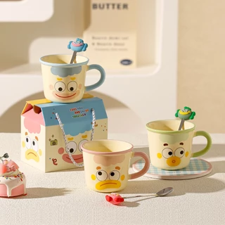 เซตแก้วกาแฟ มีกล่องของขวัญให้ ลายตัวตลก+ช้อน ไม่มีฝา น่ารัก ราคาถูก