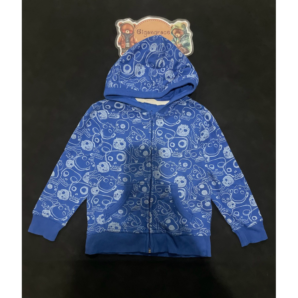 🧥เสื้อแจ็คเก็ต เสื้อกันหนาวมีฮู้ดของเด็กมือสอง (สีน้ำเงิน) Size 110 แบรนด์ H&M ของแท้ ✨💯% สภาพ 90%