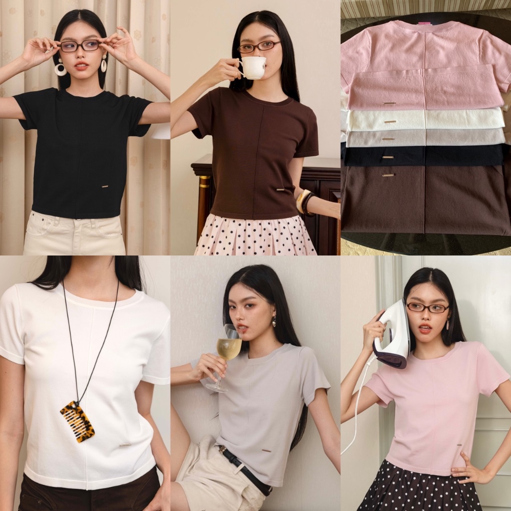 chuuchop(S-2XL) Hana basic tee เสื้อยืดคอกลมผ้านุ่ม ปักโลโก้ (C8402)