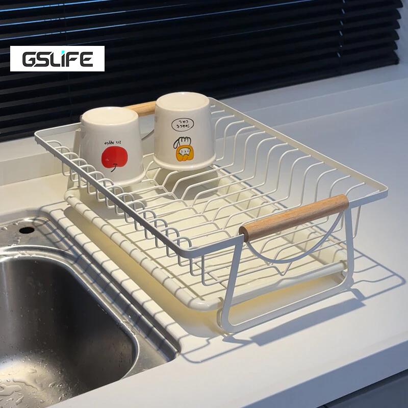 GSlife ชั้นวางจาน ที่จับไม้คู่-ชั้นวางถาดแบบถอดได้เหล็กกล้าคาร์บอนสำหรับงานหนัก สไตล์โมเดิร์นสำหรับห้องครัว