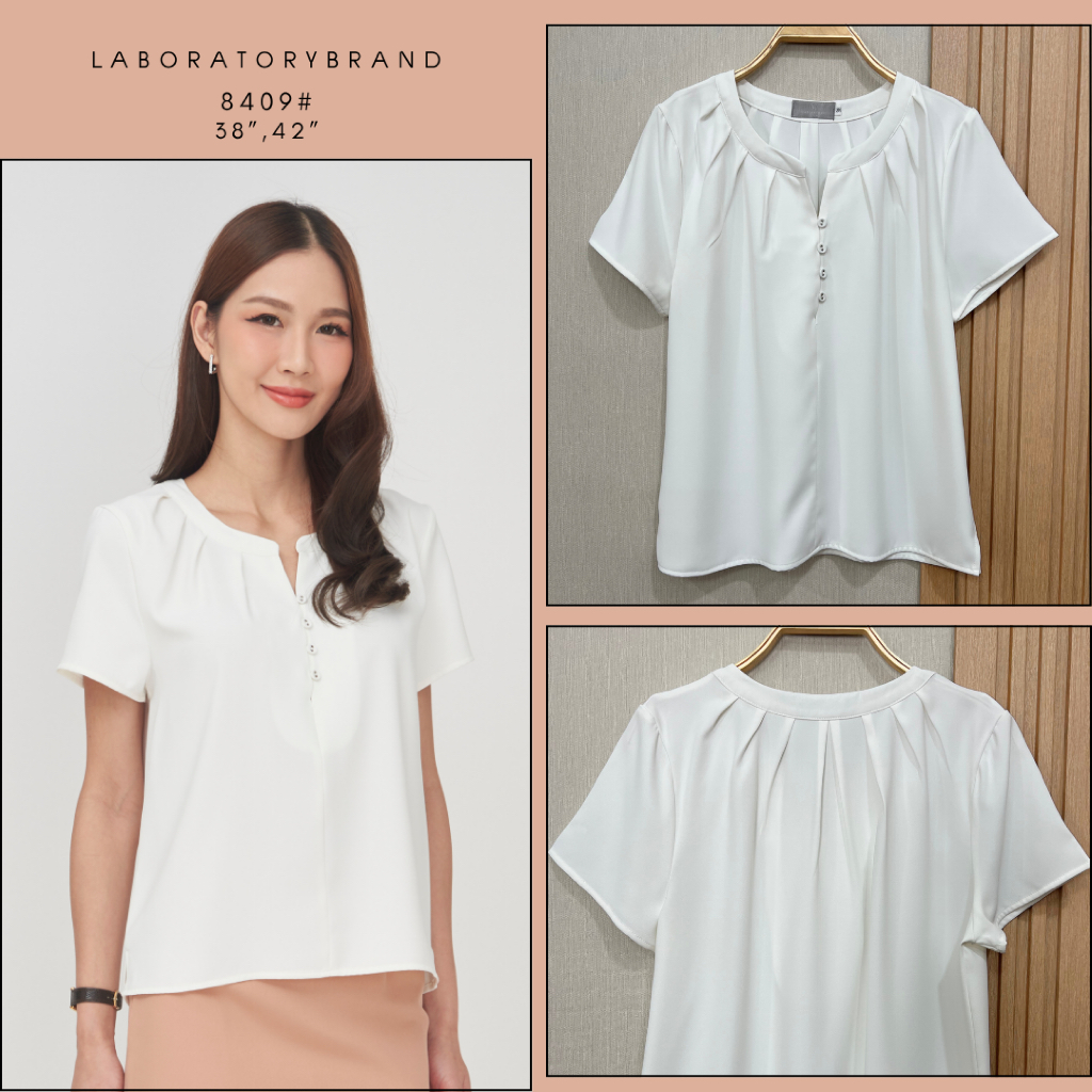 Laboratory 8409# เสื้อเบลาส์คอกลมผ่ากระดุมหน้า แขนสั้น ไซส์ 38",42"