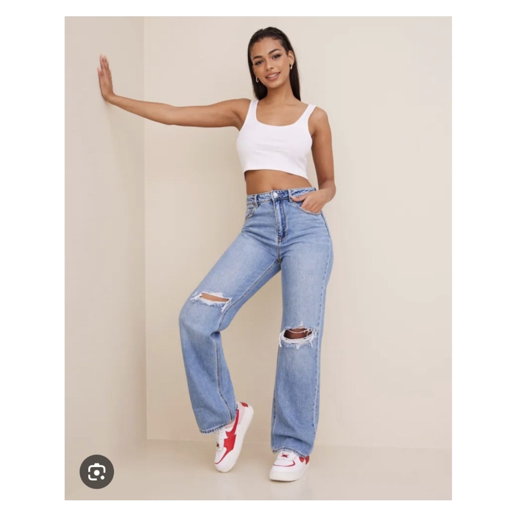 Vero Moda Straight jeans กางเกงทรงกระบอกแต่งขาด