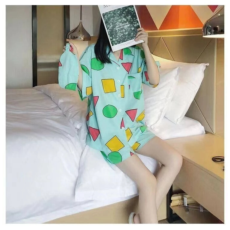 ชินจัง ผู้ชายและผู้หญิง ชุดการ์ตูน ชุดนอน แขนยาว แขนสั้น รูปที่ 3
