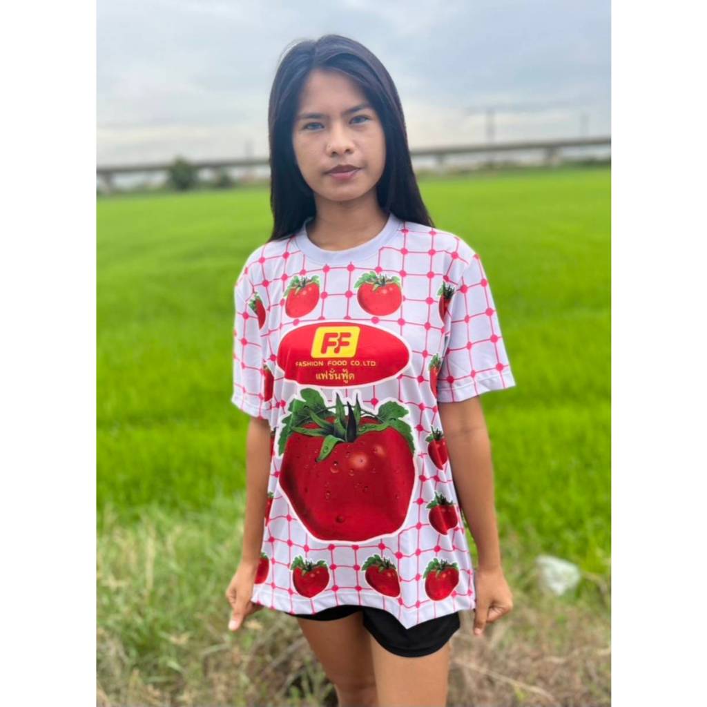 เสื้อกีฬาพิมพ์ลาย ขนมมะเขือเทศ 068 มี5ไซส์ S-2XL ใส่ได้ทั้งหญิง และชาย